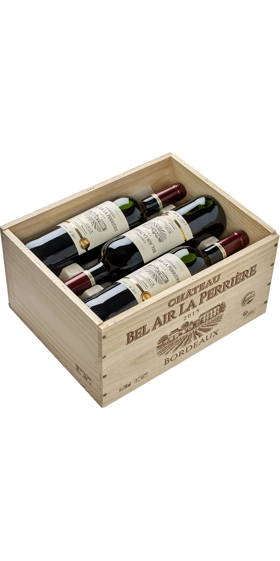 Château Bel Air La Perriere, AC Bordeaux - 6er original Holzkiste