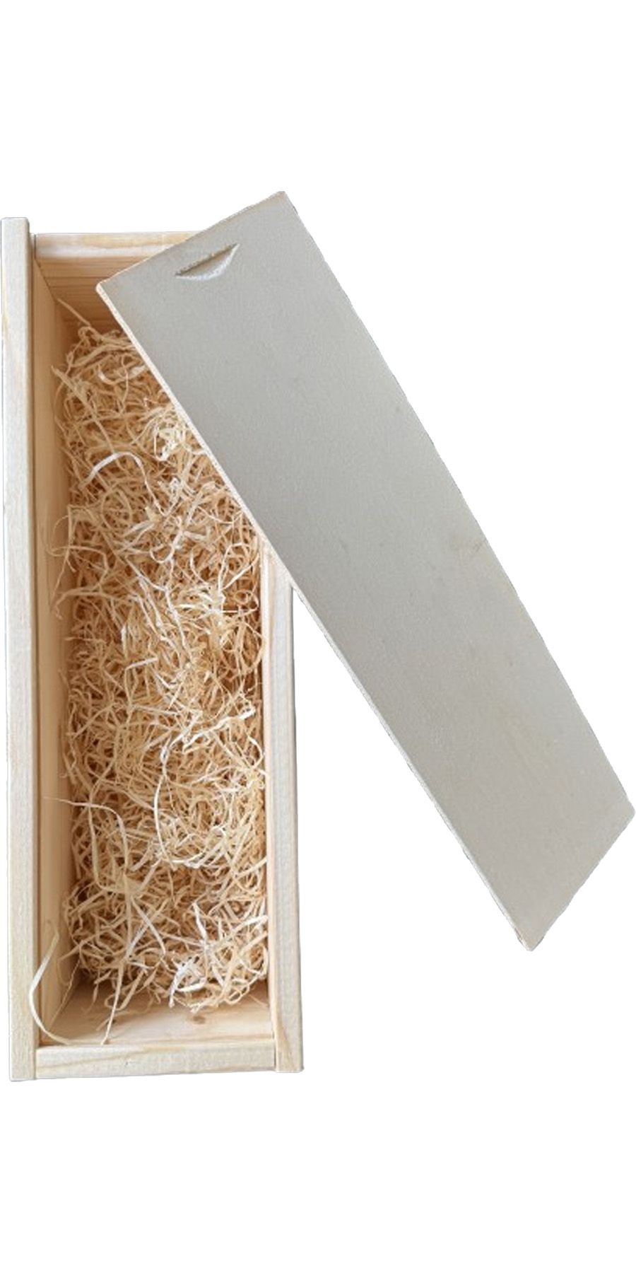 1er Wein Holzkiste mit Schiebedeckel und Holzwollefüllung - natur