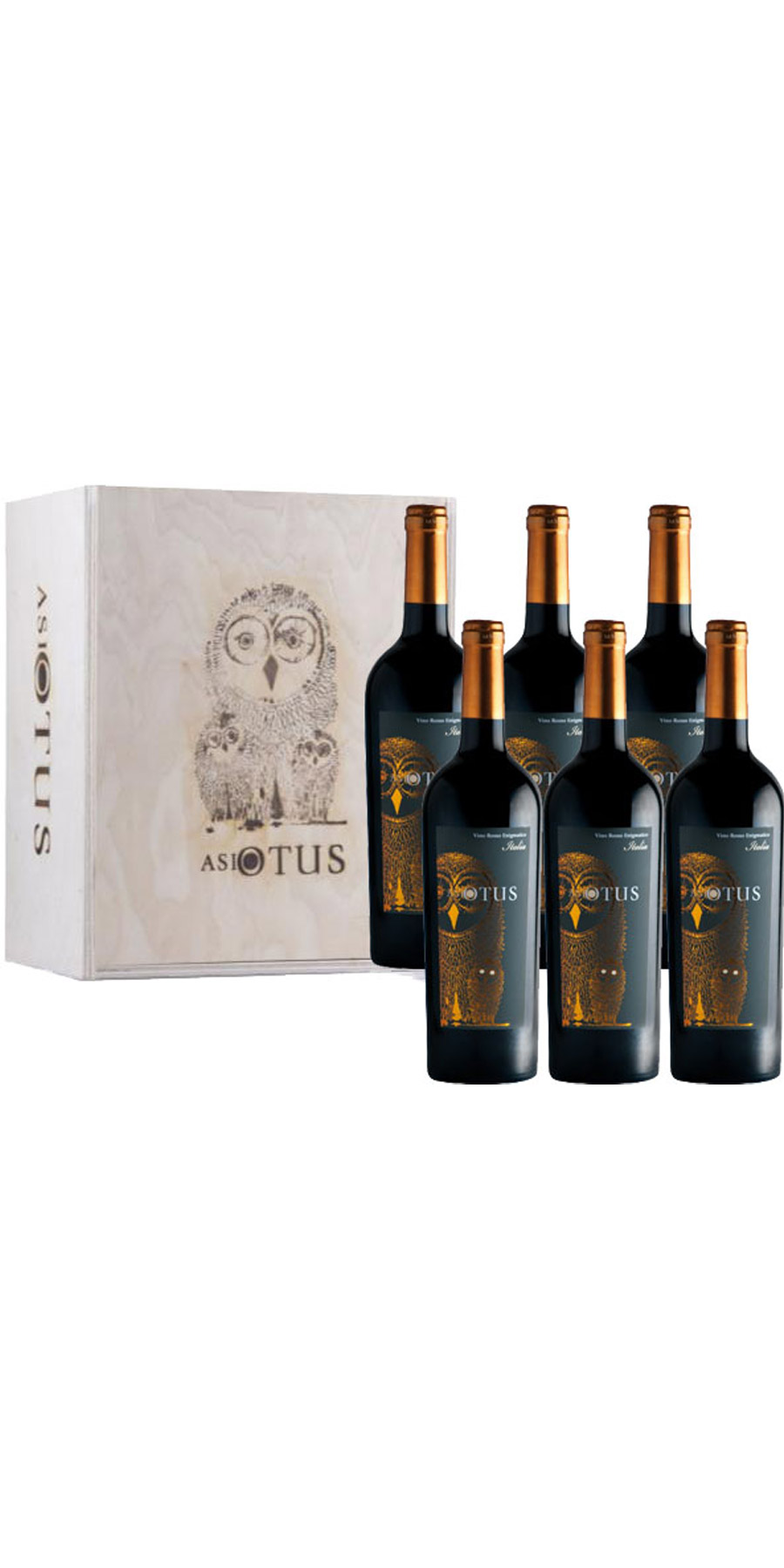 6er Holzkiste Asio Otus Rosso, Vino Varietale d´Italia