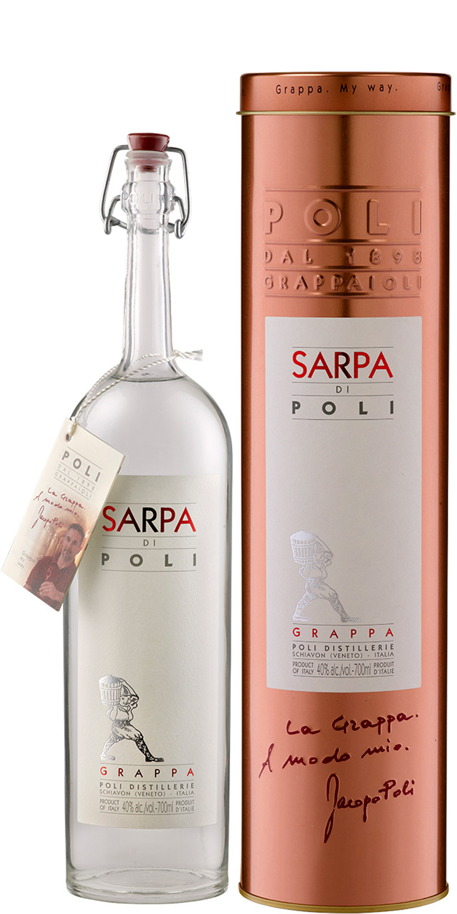 Jacopo Poli, Grappa Sarpa di Poli, in Geschenkröhre