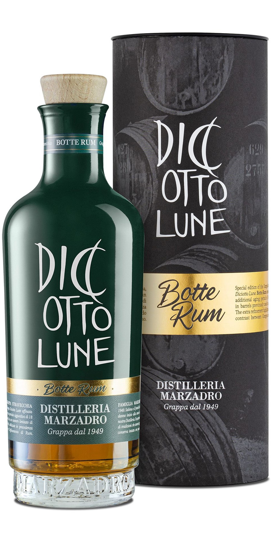 Marzadro, Le Diciotto Lune Grappa Riserva Botte RUM 42% 0.50 l in Geschenkdose