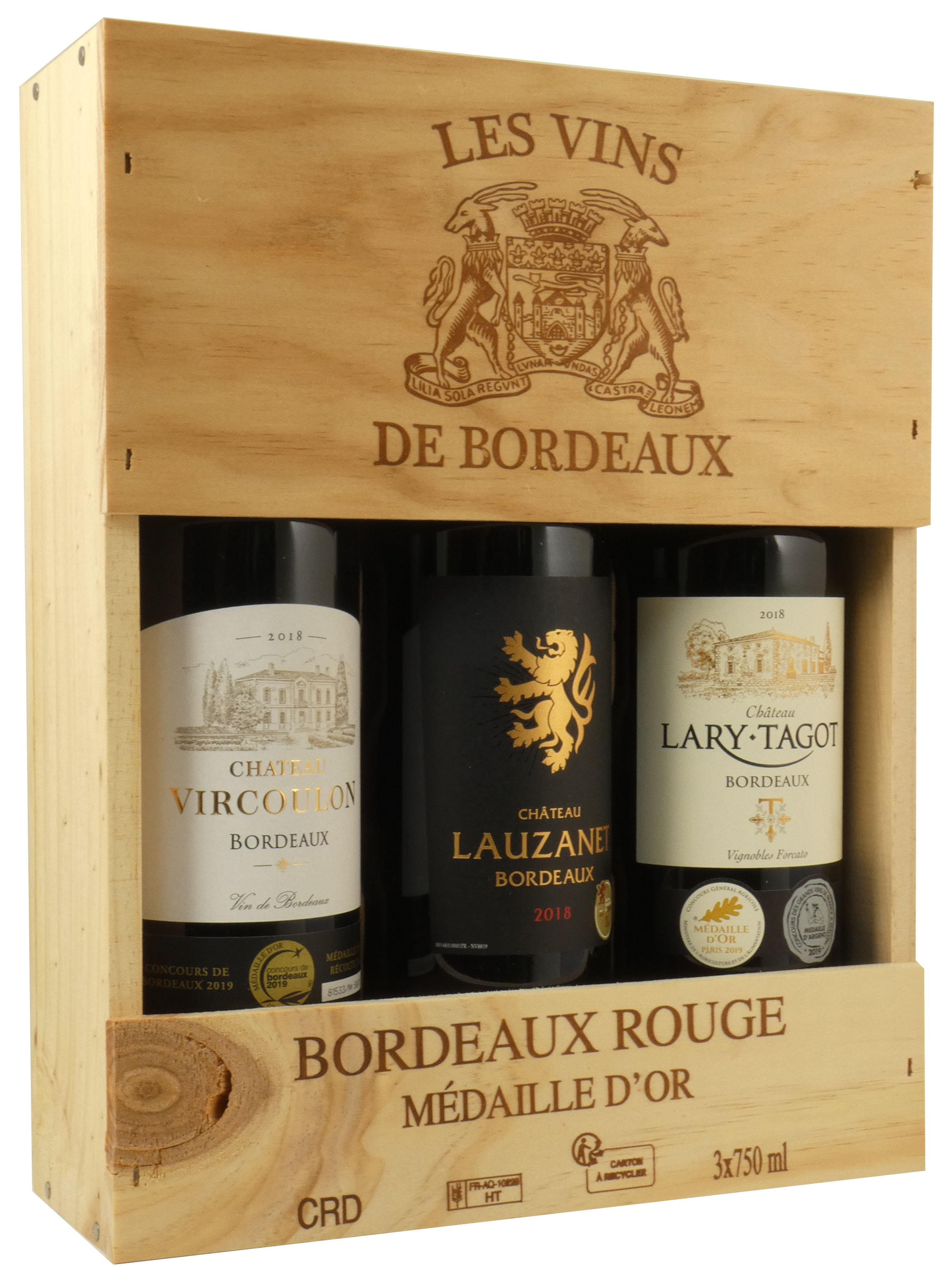 3er Holzkiste "Selection Grand Vin de Bordeaux 2018 - GOLD"