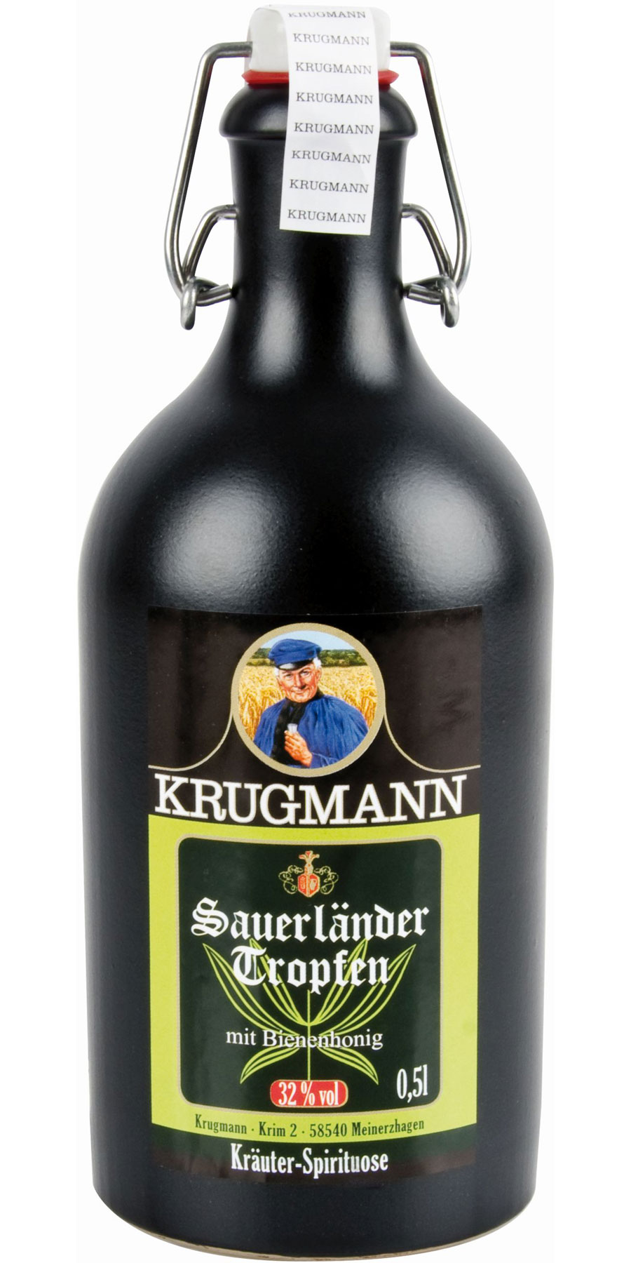 Krugmann, Sauerländer Tropfen im Steinkrug, Kräuter-Spirituose 0,50 l